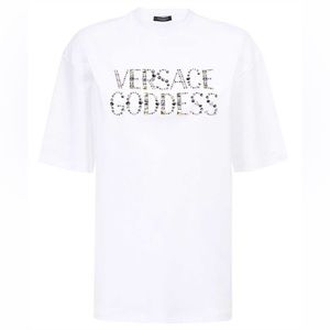 Versace White Tee with Embellished Logo